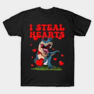 I Steal Hearts Valentines Day Cute Dinosaur T-Shirt